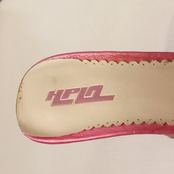 HPLA Floral Pink Glitter Shoes size 6 Open Toe Rhinestone Accent Acrylic Heels - Picture 8 of 12